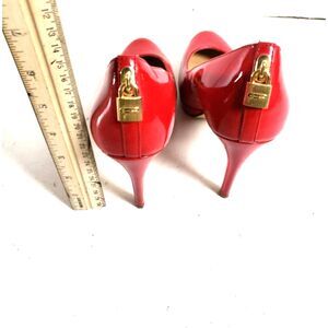 Michael Kors "Antionette" Red Leather "Sexy Padlock Back" High Heel Pump Shoes